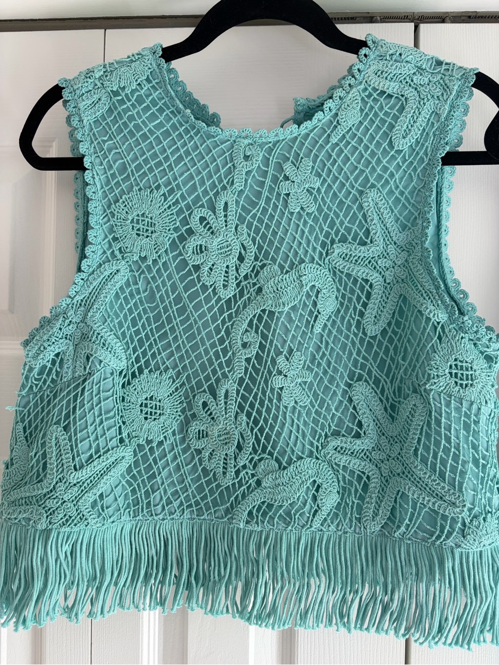 Saylor Samia Fringe Set Teal Crochet Size M - Picture 4 of 7